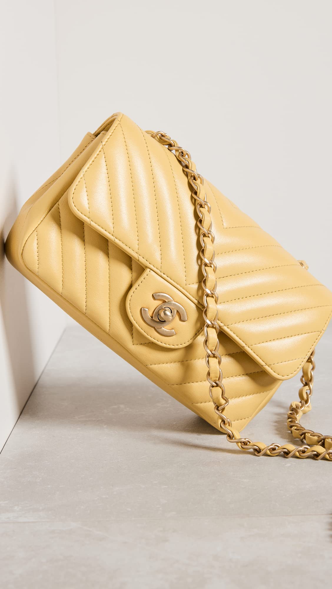 CHANEL Women's Pre-Loved Yellow Half Flap Mini Bag