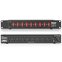 Pyle PDU Power Strip Surge Protector - 150 Joules,9 Outlet Strips Surge Protector z - Heavy-Duty Electric Extension Cord Strip - 1U Rack Mount Protection Power Outlet Strip - 9 Front Switch - PDBC70