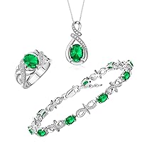 Rylos Sterling Silver Love Knot Set: Tennis Bracelet, Ring & Necklace. Gemstone & Diamonds, 7