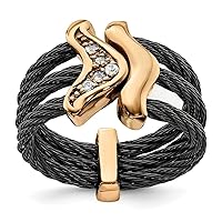 15.50mm Edward Mirell Black Titanium Polished and Bronze Cable White Sapphire Cable Flexible Ring Jewelry Gifts for Women - Ring Size Options: 5 7 8