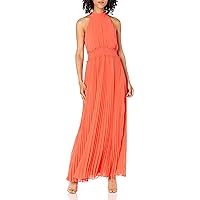 TAHARI Women's Sleeveless Mock Neck Chiffon Pleated Gown