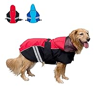 Waterproof Dog Raincoats with Hood for Medium Large Dogs, Poncho with Reflective Strap, Lightweight Jacket with Leash Hole. Red