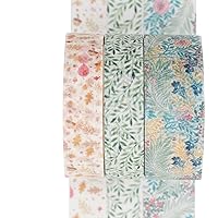 YUBX Basic Washi Tape Set 3 Rolls Creative Skinny Decorative Tapes for Arts, DIY Crafts, Journals, Planners, Scrapbooking, Wrapping (Flower & Leaves)