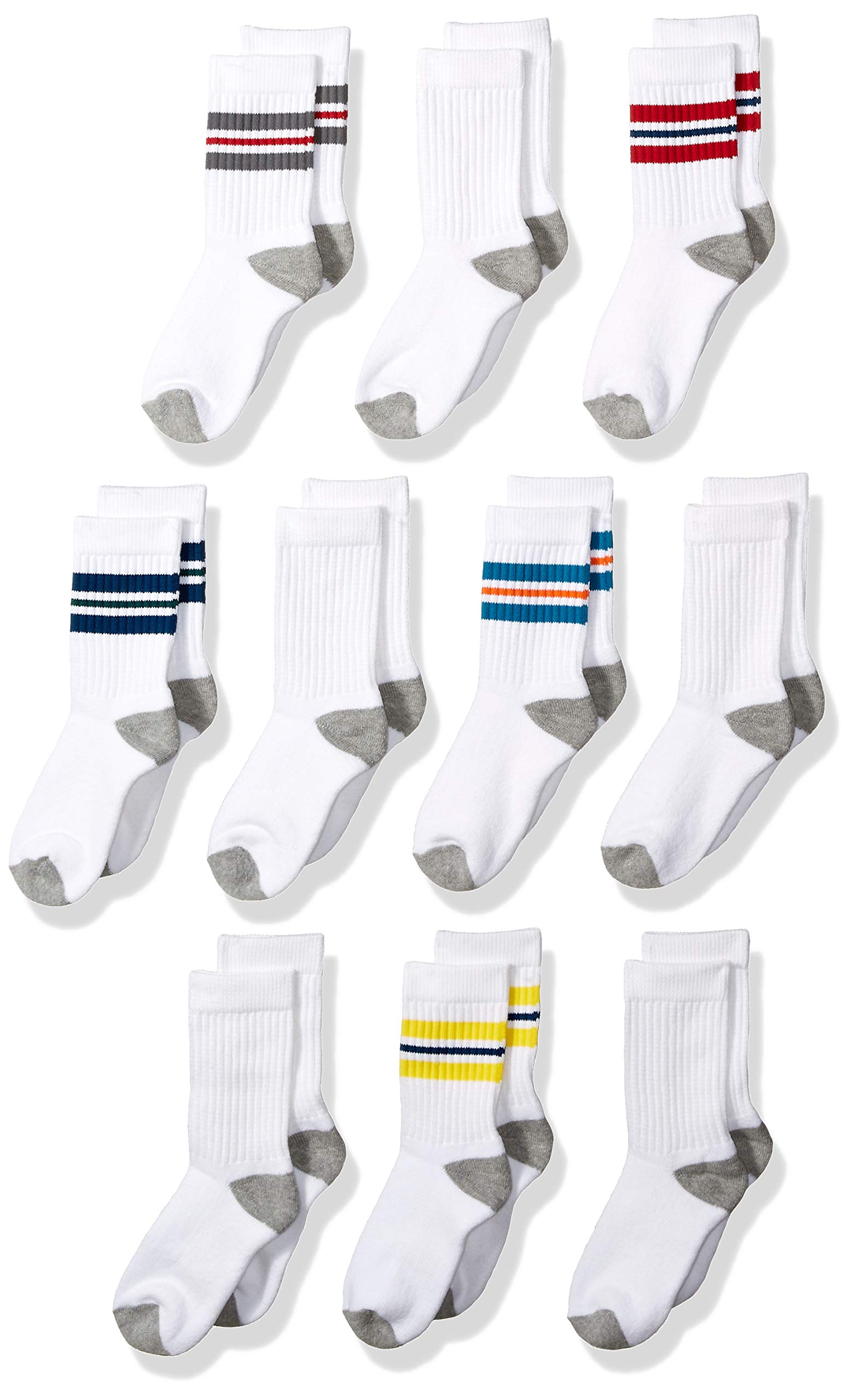 Amazon Essentials Boys' Cotton Crew Gym Socks, Pack of 10