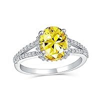 Classic Traditional Canary Yellow Or Clear 3CT AAA CZ Halo Brilliant Solitaire Oval or Square Cushion Cut Engagement Ring For Women With Split Shank Thin Band Rose Gold Plated .925 Sterling Silver