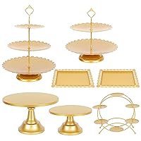 7Pc Cake Stand Set Gold Metal Dessert Table Display Round Tiered Gold Cupcake Stand Macaron Ferris Wheel Holder Cookies Serving Trays Fruit Plates for Tea Party Wedding Birthday Baby Shower Decoration