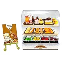 86 Pieces Miniature Bakery Case Cake Stand Display Cabinet with Food Set Mini Plastic Counter Dessert Donuts for 1:12 Doll House Store Scene Decoration Gift Dollhouse Bread Shop Model Playhouse