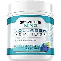 Collagen Peptides Powder - Joint & Bone Health/Great for Hair, Skin & Nails/Sleep Support/Types I, II, III/Mix in Water, Juice or a Smoothie - 435g (Blue Raspberry)