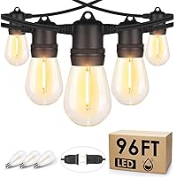 96FT LED Outdoor String Lights, Waterproof Patio Lights with 30+3 Shatterproof Bulbs, 2700K Dimmable Outside Hanging Lights for Backyard-Black