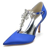 Womens Mary Jane Pumps Rhinestone Bridal Heels Wedding Guest Shoes Silver Blue US 7
