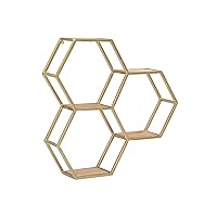 Dealya Gold Metal Honeycomb Wall Shelves with Wood Shelves
