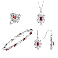 RYLOS Matching Jewelry Set Floral Design: Sterling Silver Tennis Bracelet, Earrings, Ring & Necklace. Gemstone & Diamonds, 7