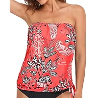 Holipick Strapless Tankini Tops for Women Swimwear Top ONLY Bandeau Bathing Suit Top Blouson Swimsuit Top No Bottom