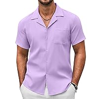 COOFANDY Men's Casual Button Down Shirts Short Sleeve Summer Beach Shirt Fashion Textured Shirts with Pocket