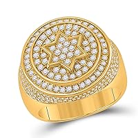The Diamond Deal 10kt Yellow Gold Mens Round Diamond Magen David Star Circle Ring 2 Cttw