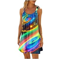 Women's Summer Casual Cosmic Galaxy Space Print T Shirt Dresses Beach Cover up Tank Dress Sleeveless Halter Dress