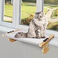 Cat Window Perch Sturdy Cat Window Hammock with Wood and Metal Frame-No Drilling Required-Multiple Ways to Use-Cat Bed for Windowsill,Floor,Bedside or Cabinet-Suitable for Large Cats(M-White Plush)