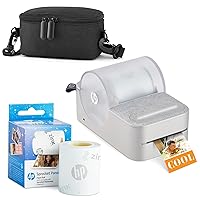 HP Sprocket Panorama Instant Portable Color Label & Photo Printer (Grey) Starter Bundle with case Zink roll