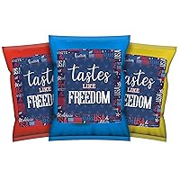 Patriotic Chip Bag Stickers - Red White and Blue USA Themed Party Favor Labels for Snack Bags - 32 Count (Tastes Like Freedom)