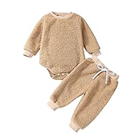 Kuriozud Baby Pants Set, Long Sleeve Crew Neck Romper with Elastic Waist Pants Winter Outfit for Girls Boys