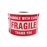 Innovative Haus 1 Roll/500 Labels Handle With Care Fragile Warning Packing Label. 2 x 3 Inch Self-Adhesive Strong Permanent Sticker for Moving and Packaging Supplies. Red Fragile Stickers for Shipping