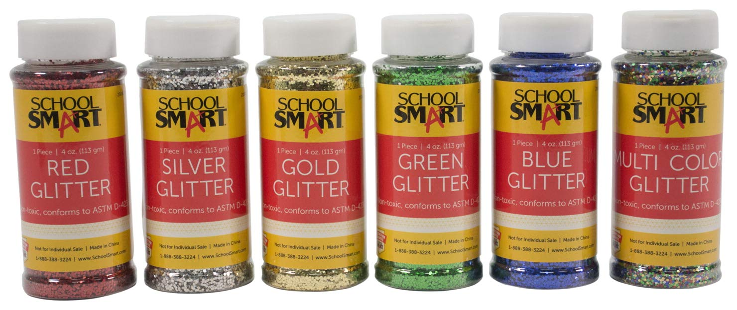 School Smart Craft Glitter, 4 Ounces, Assorted Colors, Set of 6