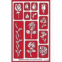 Armour Etch Over N Over Stencil Roses-Over 'N Glass Etching Stencil, Brown