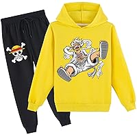 Kids Boys Cotton Long Sleeve Hoodie and Sweatpants Set,Anime Pullover Tracksuit Graphic Sweatsuit for Teen