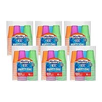Hefty Party On Disposable Plastic Cups, Assorted, 16 Ounce 100 Count (Pack of 6)