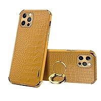 Guppy Compatible with iPhone 15 Pro Max Ring Holder Case Luxury Crocodile Cover Gold Edge 360 Degree Rotation Stand for Women Slim Leather Snake Lizard Skin Protective Cover case, 6.7Inch,Yellow