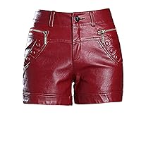 Women's Faux Leather Shorts Solid Color Loose Elastic Comfort Vintage Party Butt Lift High Waist Pants Plus Size