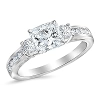 1.11 Carat 3 Stone Channel Set Princess Cut Diamond Engagement Ring with a 0.50 Carat GIA Certified Princess Cut K Color VS2-SI1 Clarity Center Stone
