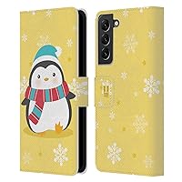 Head Case Designs Yellow Kawaii Christmas Penguins Leather Book Wallet Case Cover Compatible with Samsung Galaxy S22+ 5G
