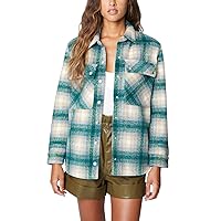 [BLANKNYC] Womens Luxury Clothing Plaid Shirt Jacket, Stylish Shacket & Trendy Coat, Green Room, X-Small