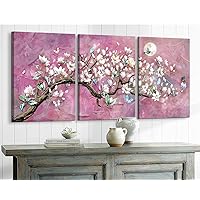 Cherry Blossom Decor Pink Flowers Purple Wall Decor Artwork for Wall Floral Butterfly Pictures Framed Canvas Wall Art for Living Room Bathroom Bedroom Dining Room Office Home Decoration