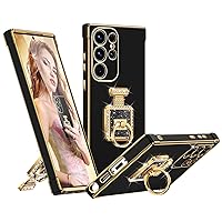 Silverback for Samsung Galaxy S23 Ultra Case, S23 Ultra Case with Stand, Phone Case with Ring & Mirror Kickstand, Women Girls Bling Luxury Cover for Samsung S23 Ultra, Black