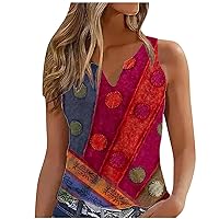 Womens Floral Printed Henley Tank Tops Workout Cami Shirts Summer Casual Sleeveless Tunics Loose Fit Tees Blouses