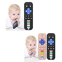USLAI Teething Toys for Babies 𝟑-𝟔 𝟔-𝟏𝟐 𝟏𝟐-𝟏𝟖 𝐌𝐨𝐧𝐭𝐡𝐬, TV Remote Shape Baby Teether Toys, Teething Relief Toddler Chew Toys BPA Free/Refrigerator Safe (Black+Black+Pink)