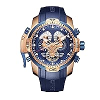 REEF TIGER Men's Military Watches Rose Gold Complicated Blue Dial Watch Automatic Sport Watches RGA3503