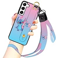 Cartoon Case for Samsung Galaxy S23 Case (2023) Cute Stitch Angel Cartoon Character Design with Lanyard Wrist Strap Band Holder Shockproof Protection Bumper Kickstand Cover
