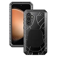 for Galaxy S23 FE Case,Aluminum Metal Bumper+Silicone Hybrid Rubber Shockproof Heavy Duty Outdoor Case Cover with Screen Protector Gift (Black, S23 FE)