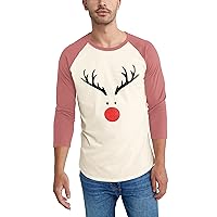 Ma Croix Mens Festive Winter Holiday Rudolph The Red Nose Reindeer 3/4 Sleeved Graphic Print Raglan Style Tee Shirt