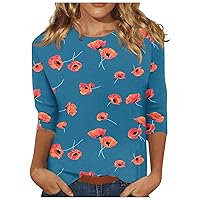 Tops for Women Trendy, 3/4 Sleeve Shirts for Women Cute Print Graphic Tees Blouses Casual Plus Size Basic Tops