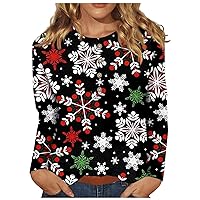 Fall Tops, Women'S Casual Christmas Printing Button Neck Long Sleeved Pullover Top Blouse Womens Fashion 2023 Clothes For Women Light Up Sweater Black Warm Blouses Sweatshirt (5XL, Black)