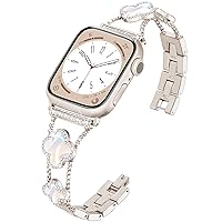 Wipalor Clover Band for Apple Watch Band 45mm 44mm 42mm 49mm, Lightweight for Women, Easy Adjustable Bracelet, Shiny Diamond Metal Strap for iWatch Series 9 8 7 6 5 4 3 2 1 SE Ultra Ultra 2(Starlight)