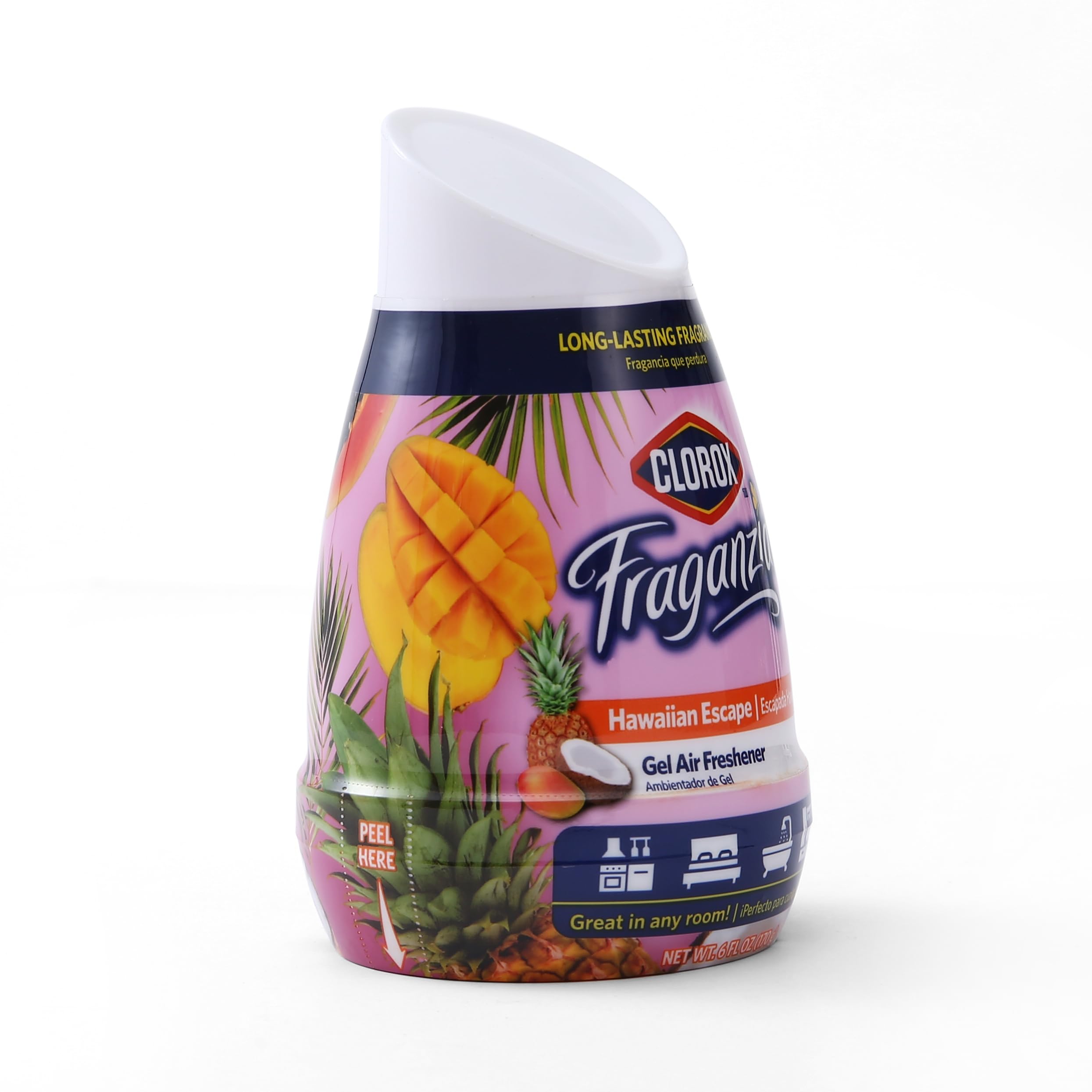 Clorox Fraganzia Gel Air Freshener Cone in Hawaiian Escape Scent, 6oz | No-Plug, Battery-Free Air Freshener for Small Rooms, Closets, Kitchens, Bathrooms, Offices and More