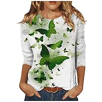 Blouses for Women, Women's Fashion Casual Printed Round Neck Seven-Point Sleeve Top Blouse