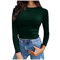 Women's Fall Ribbed Basic Sexy Bodycon Tee Shirts Crew Neck Slim Fitted Tops Casual Long Sleeve T-Shirts