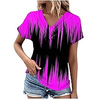 Sexy Summer Tops for Women Casual V Neck T Shirt Loose Fit Fashion Printed Tee 2024 Beach Workout T-Shirt Blouses