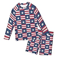 Star Flag Boys Rash Guard Sets Two Pieces Bathing Suits Rash Guard and Swim Trunks Outfit Set